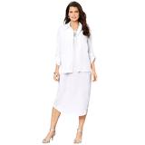Plus Size Women's Three-Quarter Sleeve Jacket Dress Set with Button Front by Roaman's in White (Size 14 W)