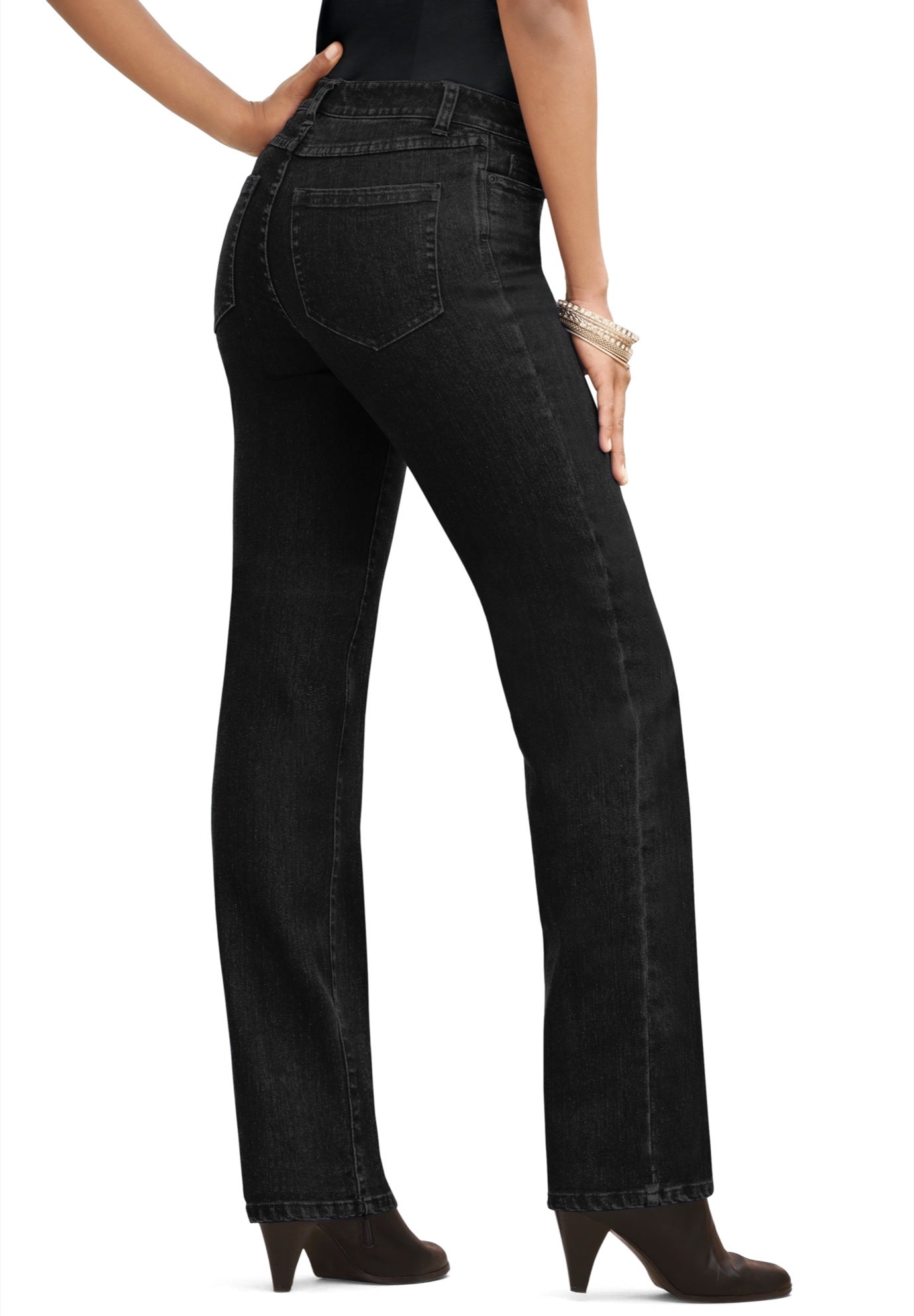 Plus Size Women's Plus Size Classic Stretch Straight Leg Jean by Denim 24/7 by Roamans in Black Denim (Size 24 W)