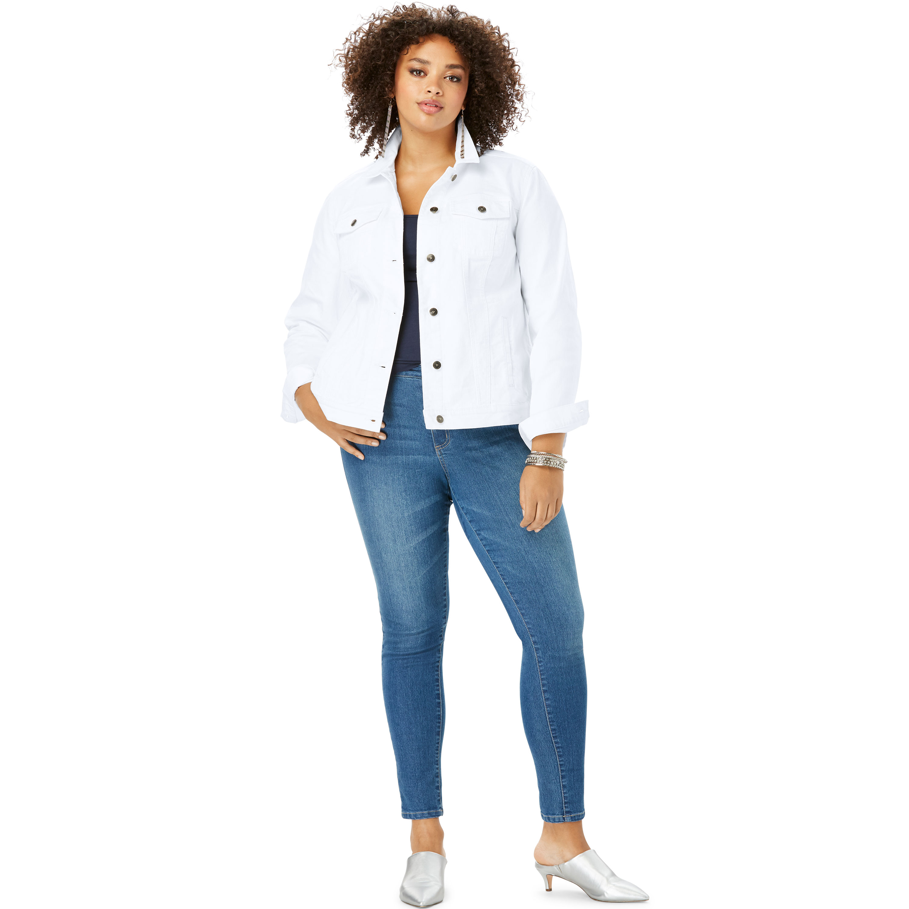 Plus Size Women's Plus Size Classic Stretch Denim Jacket by Roaman's in White (Size 16 W)