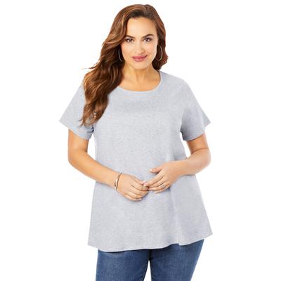 Plus Size Women's Ultimate Swing Tee with Keyhole Back by Roaman's in Medium Heather Grey (Size M) Short Sleeve T-Shirt