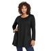 Plus Size Women's Long-Sleeve Two-Pocket Soft Knit Tunic by Roaman's in Black (Size M) Shirt