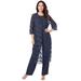 Plus Size Women's Three-Piece Lace Duster & Pant Suit by Roaman's in Navy (Size 18 W) Duster, Tank, Formal Evening Wide Leg Trousers