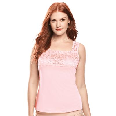 Plus Size Women's Silky Lace-Trimmed Camisole by Comfort Choice in Shell Pink (Size M) Full Slip