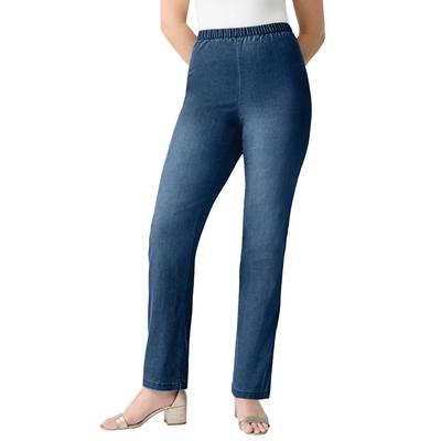 Plus Size Women's Comfort Stretch Straight Leg Jean by Denim 24/7 by Roamans in Medium Stonewash Sanded (Size 20 T)