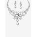 Women's Silver Tone Swirl and Flower Bib Necklace and Bracelet Set, Crystal by PalmBeach Jewelry in Silver