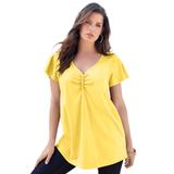 Plus Size Women's Flutter-Sleeve Sweetheart Ultimate Tee by Roaman's in Lemon Mist (Size 14/16) Long T-Shirt Top