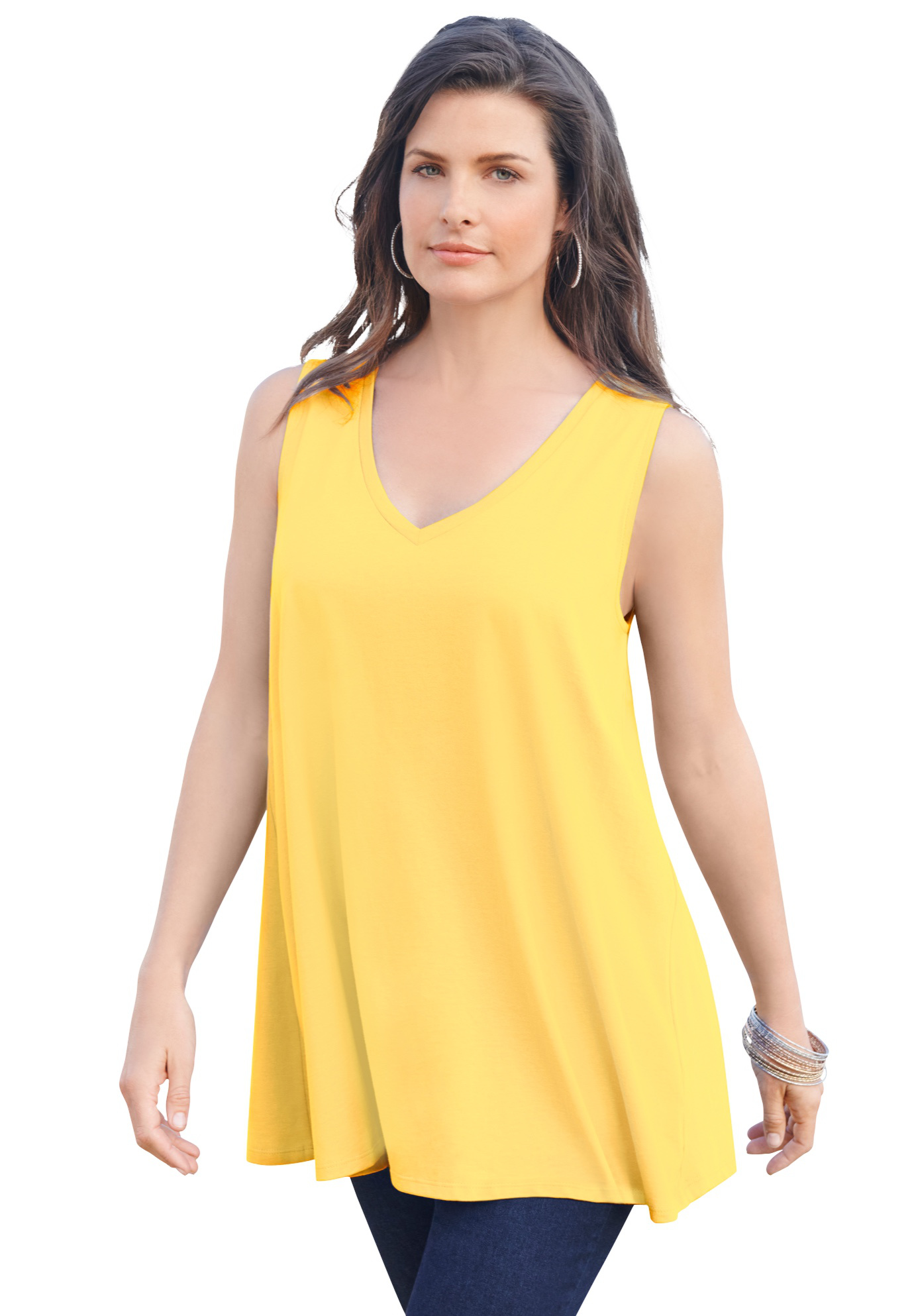 Plus Size Women's Plus Size Cotton Ultimate Swing Tank Top by Roaman's in Lemon Mist (Size 22/24)