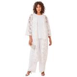 Plus Size Women's Three-Piece Lace Duster & Pant Suit by Roaman's in White (Size 32 W) Duster, Tank, Formal Evening Wide Leg Trousers
