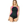 Plus Size Women's Colorblock One-Piece Swimsuit with Shelf Bra by Swim 365 in Black Fuchsia (Size 30)