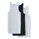 Men's Big & Tall Ribbed Cotton Tank Undershirt 3-Pack by KingSize in Assorted Black White (Size L)