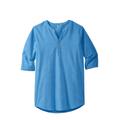 Men's Big & Tall Gauze Mandarin Collar Shirt by KingSize in Azure Blue (Size XL)