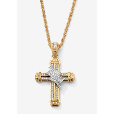 Men's Big & Tall Gold Tone Wrapped Cross Pendant 24" Chain by PalmBeach Jewelry in Gold