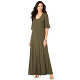 Plus Size Women's Button Front Maxi Dress by Roaman's in Dark Olive Green Melange (Size 22/24)