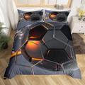 Football Bedding Set Geometric Room Decorative Comforter Cover Sunset Print Quilt Cover Grey Soft Bed Cover For Kids Boys Teens Adult 1 Duvet Cover With 2 Pillow Cases Super King Size