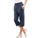 Plus Size Women's Soft Knit Capri Pant by Roaman's in Navy (Size M) Pull On Elastic Waist