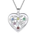 925 Sterling Silver Personalised Heart Family Tree of Life Necklace with Choice of Birthstone Setting Custom Engraving Name 6 Six Birthstone Love Heart Tree Pendant Necklace for Women Teen Girls