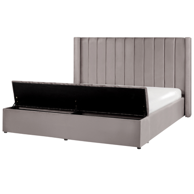 Polsterbett Grau 180 x 200 cm aus Samtstoff mit Stauraum Elegantes Doppelbett Modernes Design