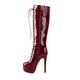 Only maker Women's Lace Up Platform Boots Pather Leather Round Toes High Heels Burgundy Side Zipper Booties for Women Dancing Size 3