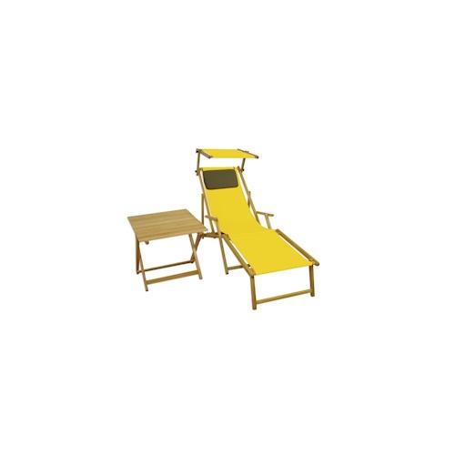 Liegestuhl gelb Fußteil Sonnendach Kissen Tisch Gartenliege Holz Sonnenliege Buche 10-302NFSTKD
