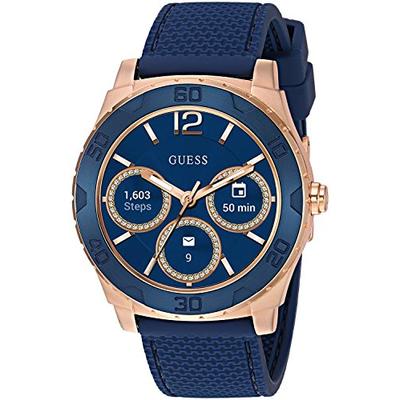 GUESS Men's Stainless Steel Android Wear Touch Screen Silicone Smart Watch, Color: Blue (Model: C100