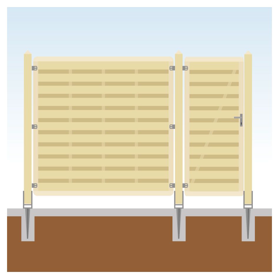 TraumGarten Sichtschutzzaun mit Tor Komplett-Set Holz, 4, Einbetonieren Image