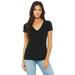 Bella + Canvas B6035 Women's Jersey Short-Sleeve Deep V-Neck T-Shirt in Black size Large | Ringspun Cotton 6035