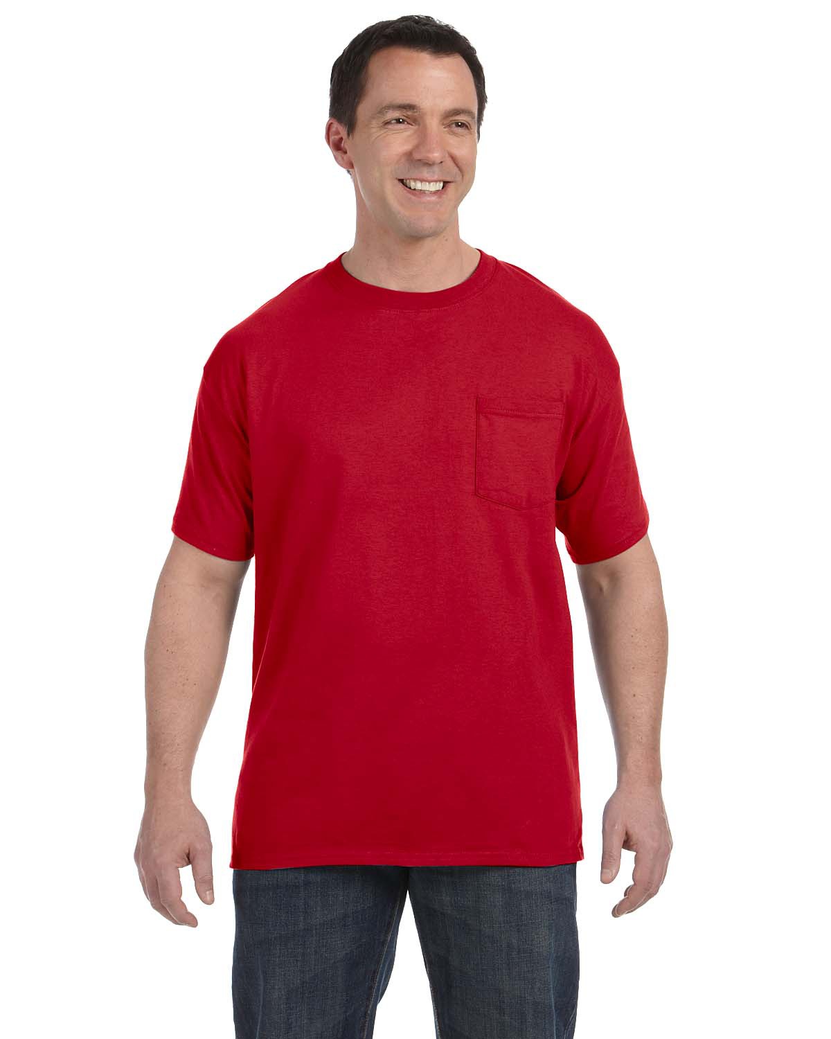 Hanes H5590 Men's Authentic-T Cotton T-Shirt with Pocket in Deep Red size Medium 5590