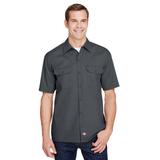 Dickies WS675 Men's FLEX Relaxed Fit Short-Sleeve Twill Work Shirt in Charcoal size 2XL | Polyester Blend