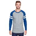 LAT 6934 Men's Gameday Mash-Up Long Sleeve Fine Jersey T-Shirt in Vintage Heather/Vintage Ry/White size Medium | Cotton/Polyester Blend LA6934
