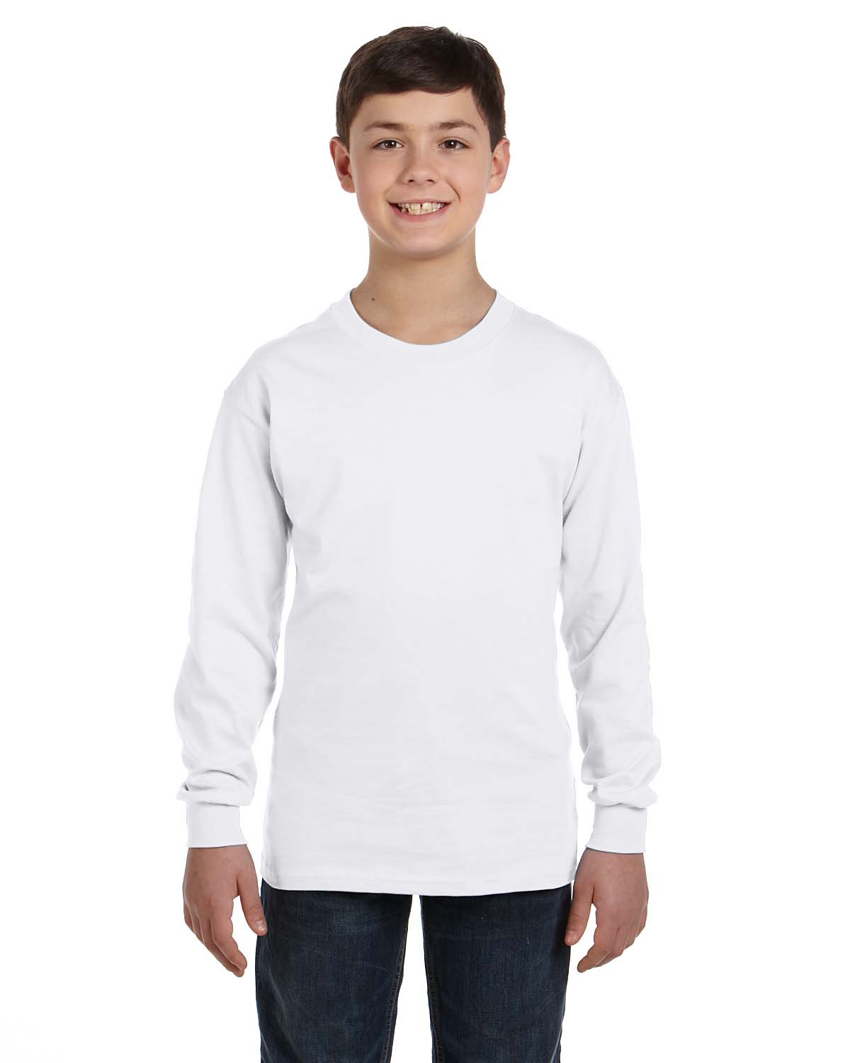 Gildan G540B Youth Heavy Cotton Long Sleeve T-Shirt in White size XL 5400B, G5400B
