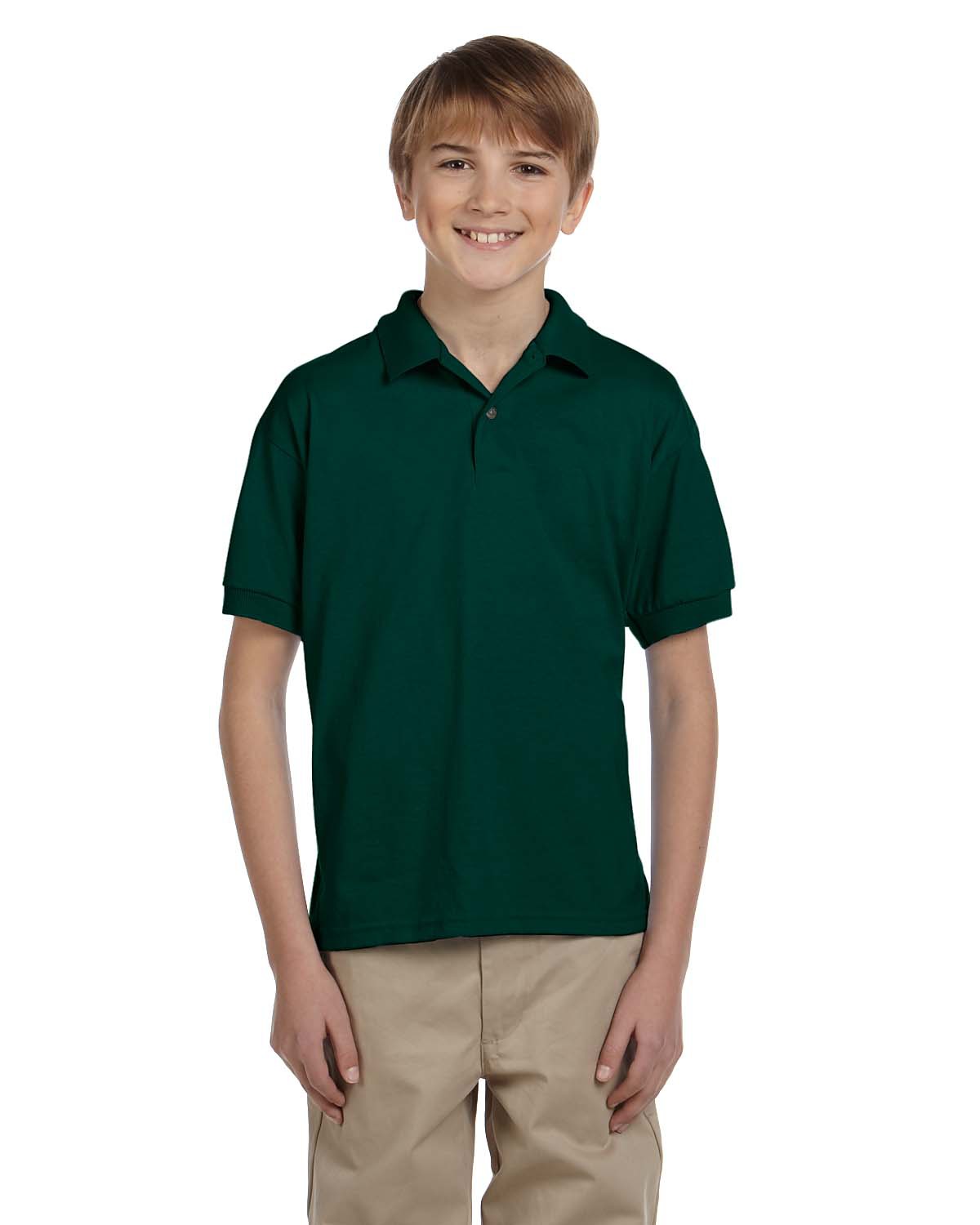 Gildan G880B Youth DryBlend Jersey Polo Shirt in Forest Green size Medium | Cotton Polyester G8800B, 8800B