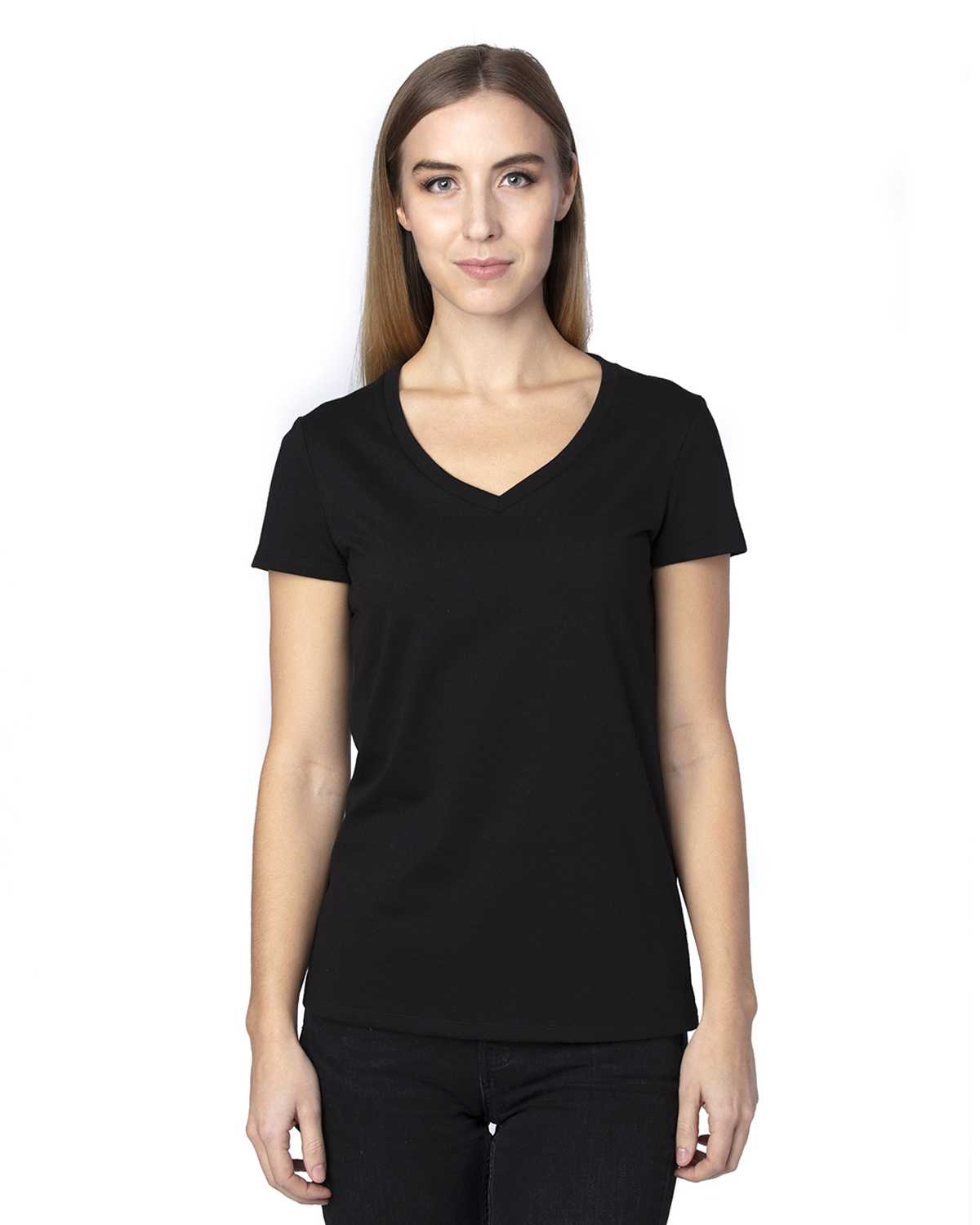Threadfast Apparel 200RV Women's Ultimate V-Neck T-Shirt in Black size 2XL | Cotton/Polyester Blend