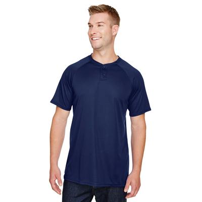 Augusta Sportswear AG1565 Athletic Attain Wicking Two-Button Baseball Jersey T-Shirt in Navy Blue size 2XL | Polyester 1565