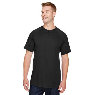 Augusta Sportswear AG1565 Athletic Attain Wicking Two-Button Baseball Jersey T-Shirt in Black size Large | Polyester 1565