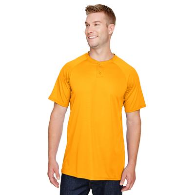 Augusta Sportswear AG1565 Athletic Attain Wicking Two-Button Baseball Jersey T-Shirt in Gold size XL | Polyester 1565