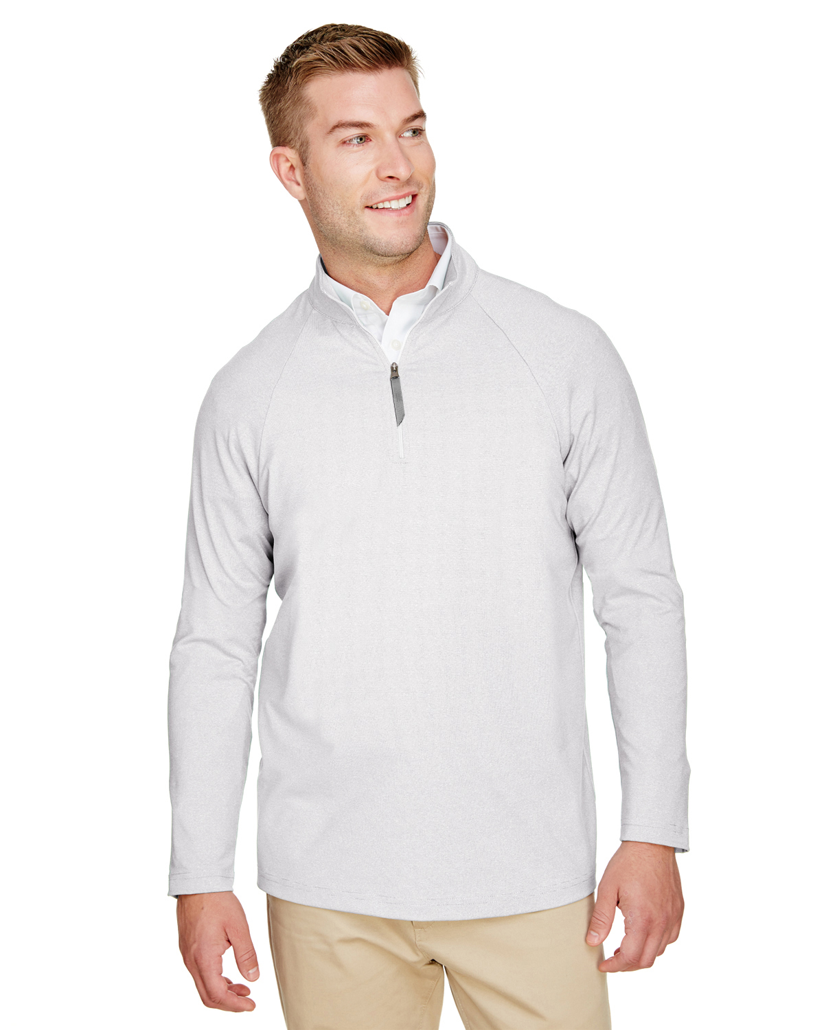 Devon & Jones DG480 CrownLux Performance Men's Clubhouse Micro-Stripe Quarter-Zip T-Shirt in Silver size Small | Polyester/Spandex Blend