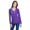LAT LA3538 Women's Long Sleeve Fine Jersey Lace-Up T-Shirt in Vintage Purple/White size XL | Cotton/Polyester Blend 3538