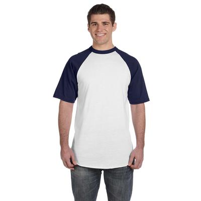 Augusta Sportswear 423 Baseball Short Sleeve Top 2.0 in White/Navy Blue size 2XL | Cotton Polyester