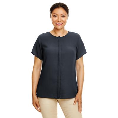 Devon & Jones DP612W Women's Perfect Fit Short-Sleeve Crepe Blouse in Black size XL | Polyester