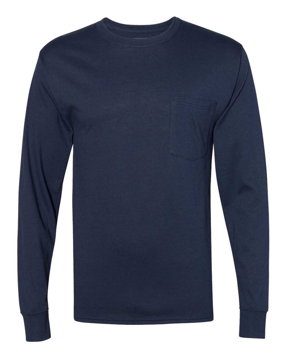 Hanes W120 Adult Workwear Long-Sleeve Pocket T-Shirt in Navy Blue size 4XL | Cotton/Polyester Blend