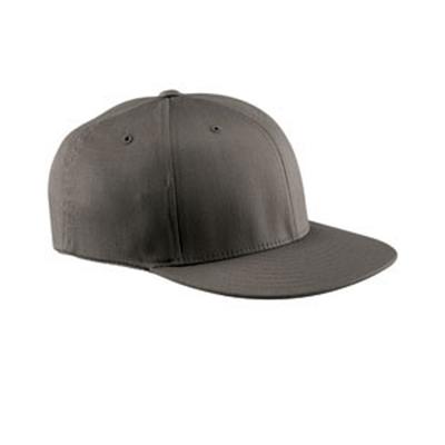 Flexfit 6297F Adult Wooly Twill Pro Baseball On-Field Shape Cap with Flat Bill in Dark Grey size Large/XL
