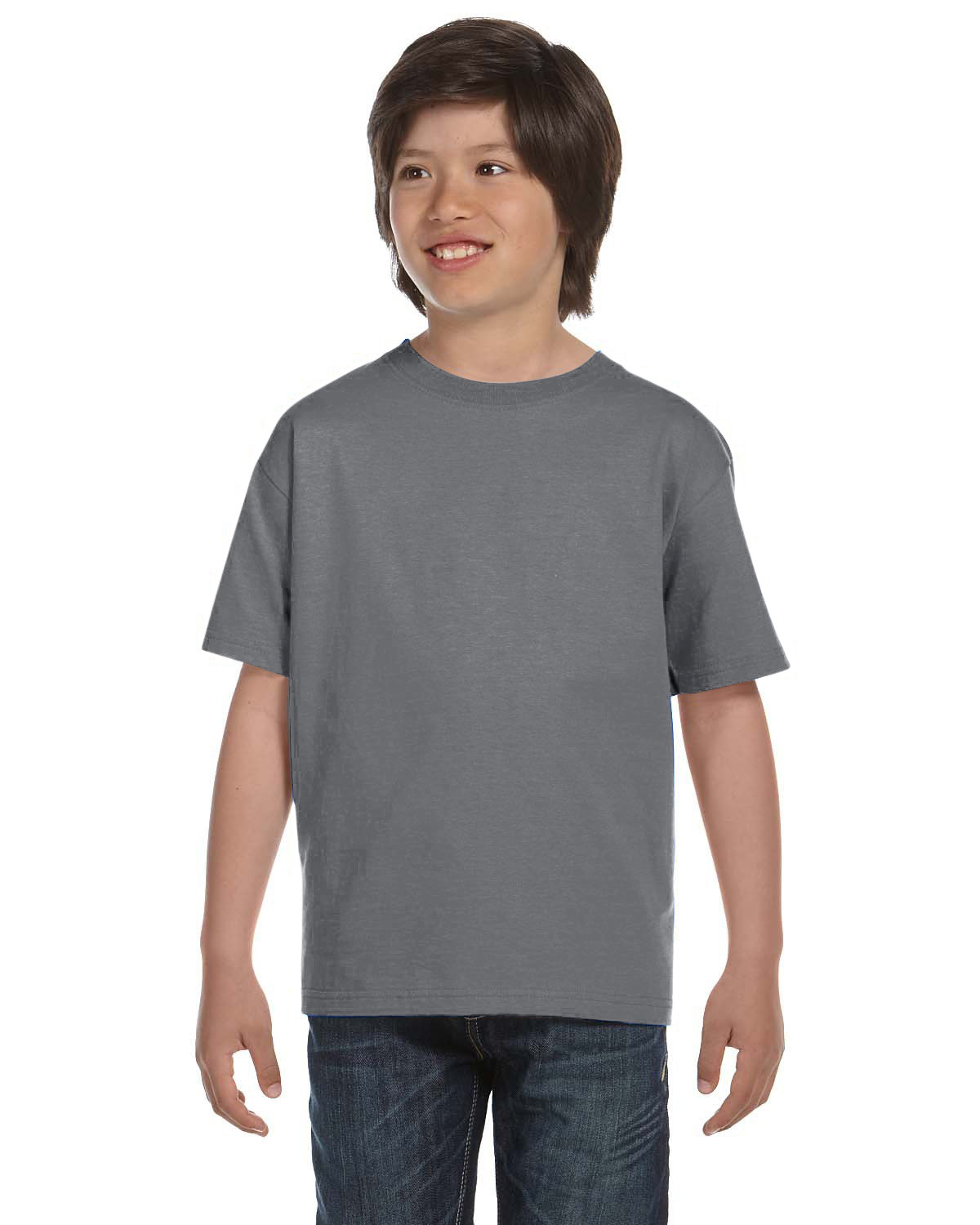 Gildan G800B Youth 50/50 5.6 Oz T Shirt in Gravel size XS | Cotton Polyester 8000B, G8000B