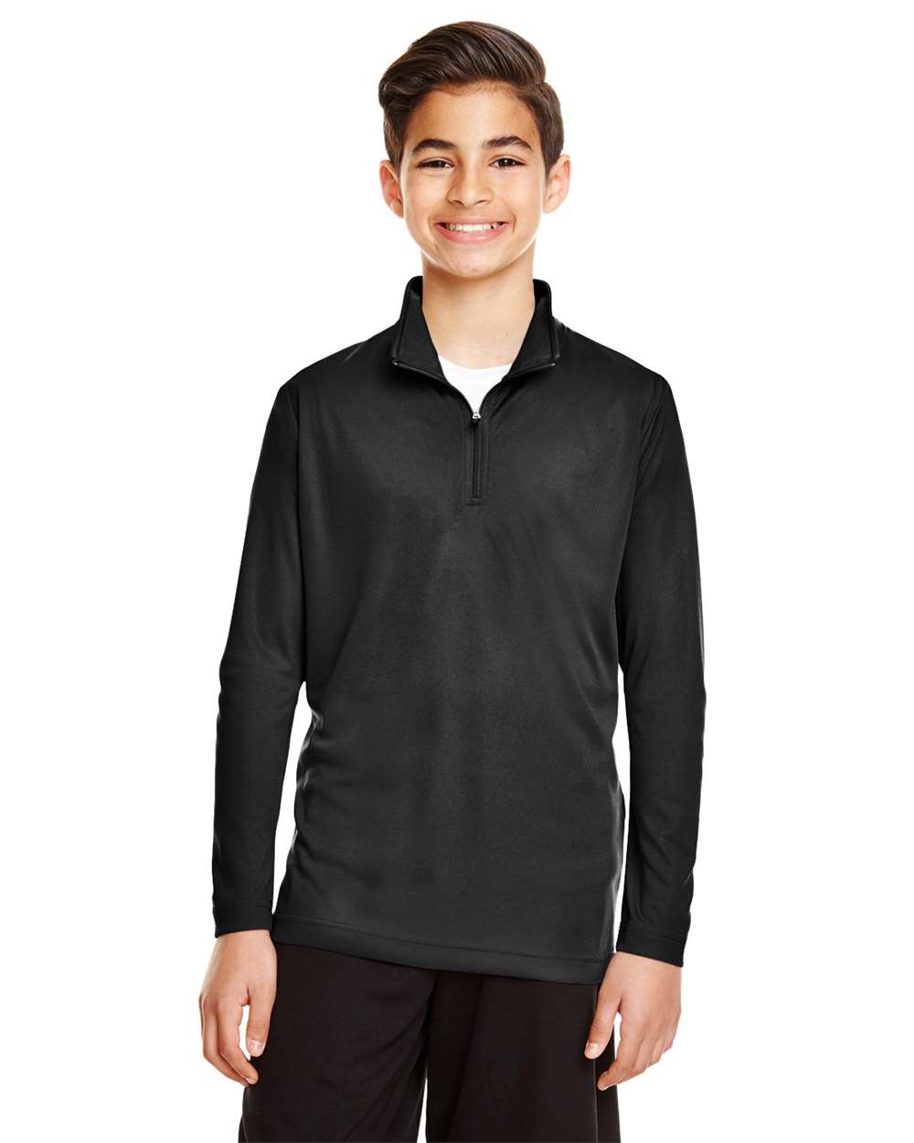 Team 365 TT31Y Youth Zone Performance Quarter-Zip Pullover T-Shirt in Black size Large | Polyester