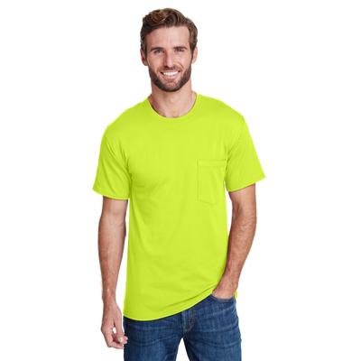 Hanes W110 Adult Workwear Pocket T-Shirt in Safety Green size Medium | Cotton/Polyester Blend