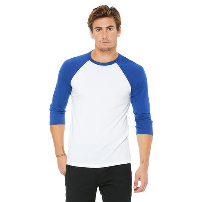 Bella + Canvas 3200 3/4-Sleeve Baseball T-Shirt in White/True Royal Blue size Small | Triblend B3200, BC3200