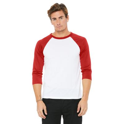 Bella + Canvas 3200 3/4-Sleeve Baseball T-Shirt in White/Red size XL | Triblend B3200, BC3200