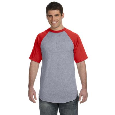 Augusta Sportswear 423 Baseball Short Sleeve Top 2.0 in Heather/Red size XL | Cotton Polyester