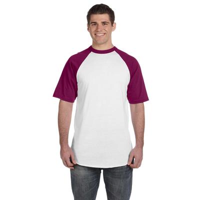 Augusta Sportswear 423 Baseball Short Sleeve Top 2.0 in White/Maroon size Large | Cotton Polyester