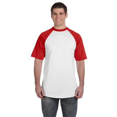 Augusta Sportswear 423 Baseball Short Sleeve Top 2.0 in White/Red size Large | Cotton Polyester