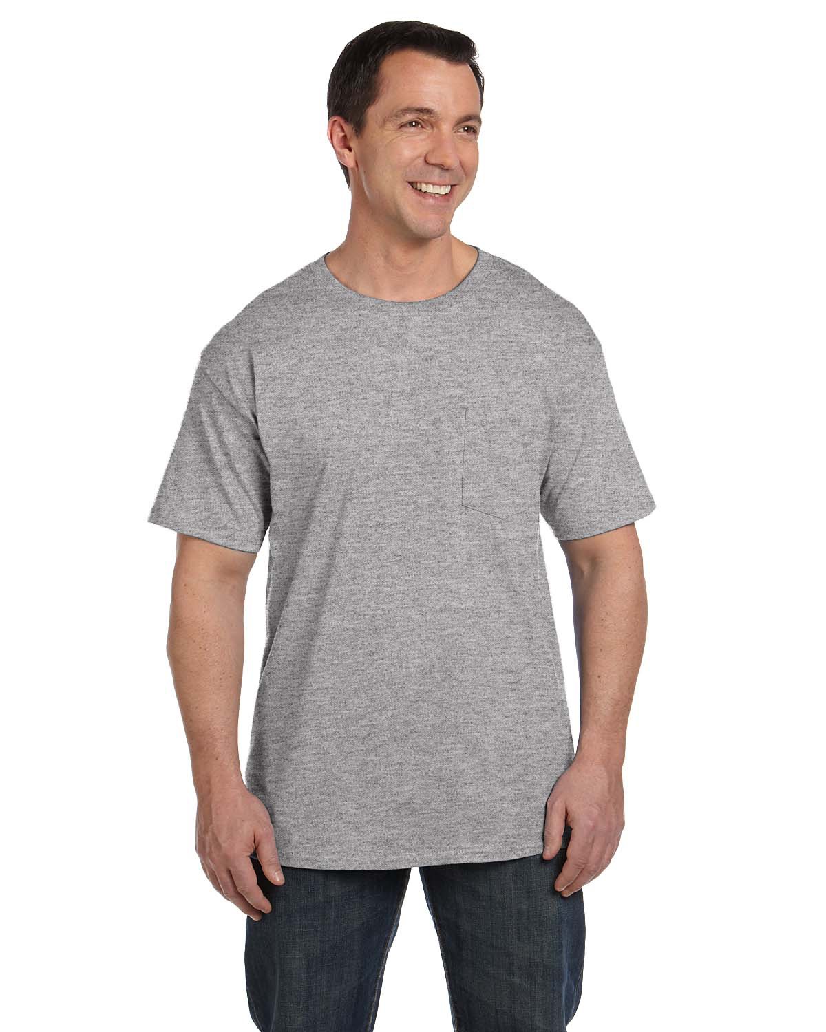 Hanes 5190P Adult Beefy-T-Shirt with Pocket in Light Steel size Small | Ringspun Cotton 5190